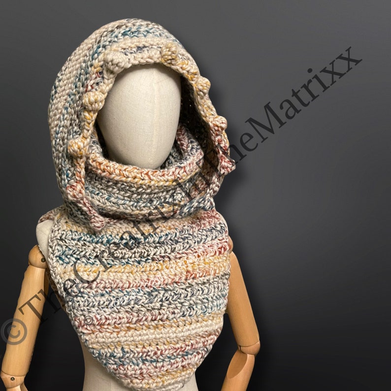 Tiktok Hooded Cowl PDF Crochet PATTERN Digital download hooded cowl with panels English and French image 6