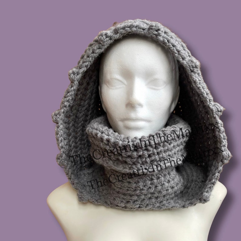Tiktok Hooded Cowl PDF Crochet PATTERN Digital download hooded cowl with panels English and French image 3