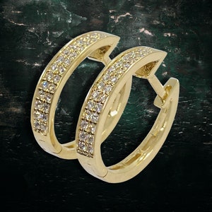 Diamond Double Row Huggie Earrings in 14k Solid Gold (0.42 ct. tw.) Double Row Hoop Earrings, Double Row Diamonds Earrings