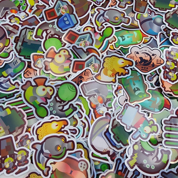 Splatoon Salmon run Inspired Fan-art Badge Stickers + HOLOGRAPHIC - Horroboros, Cohanzuna