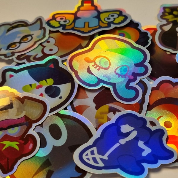 Splatoon Inspired Fan-art Badge Stickers + HOLOGRAPHIC -Idols, shops