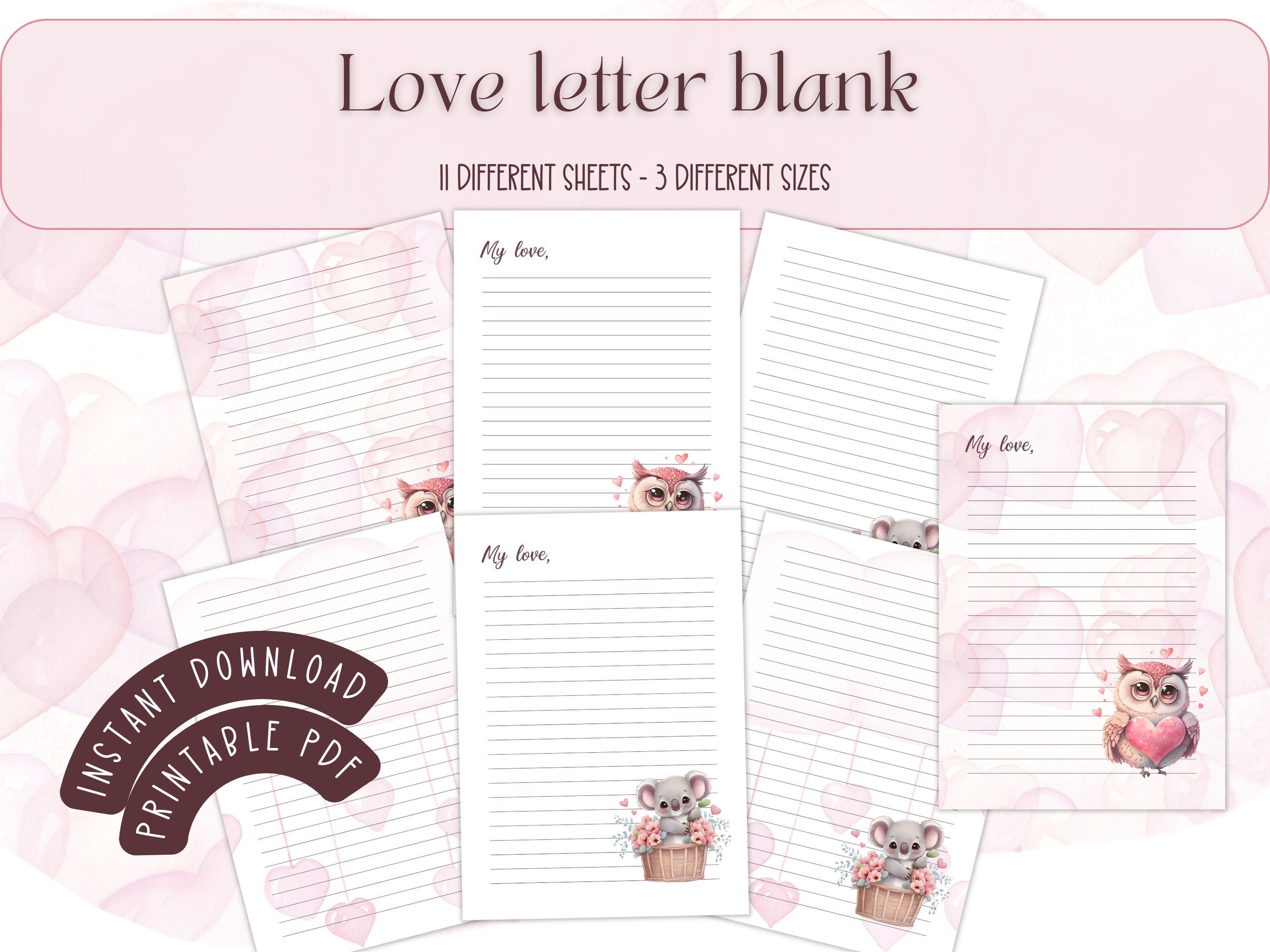 Love Letter Writing Set Valentines Day Gift Cute Stationary Valentines  Digital Paper Love Notes Love Letter Stationery 