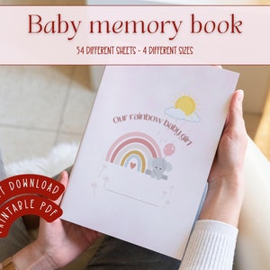 Baby memory book | Baby album | Baby book first year | Baby journal | Baby record book | Girl baby book | Rainbow baby | Printable baby book