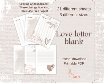 Liebesbrief Set | Valentinstag Geschenk | Süßes Briefpapier | Valentinstag digitales Papier | Liebesnoten | Liebesbrief Briefpapier