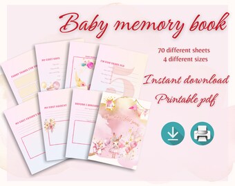 Baby memory book | Baby album | Baby scrapbook album | Baby book first year | Baby record book | Printable baby book | Baby milestone book