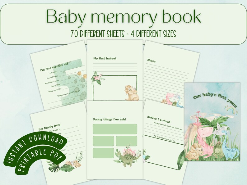 Baby memory book Baby album Baby scrapbook album Baby book first year Baby record book Printable baby book Baby milestone book image 2