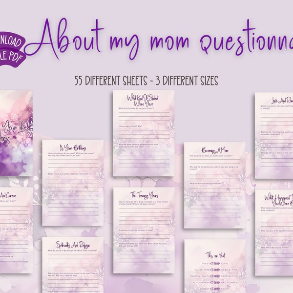 All about mom journal | Questions for mom | Mothers day gift | Mom memory book | Mom birthday gift | Mothers day printable | Questionnaire