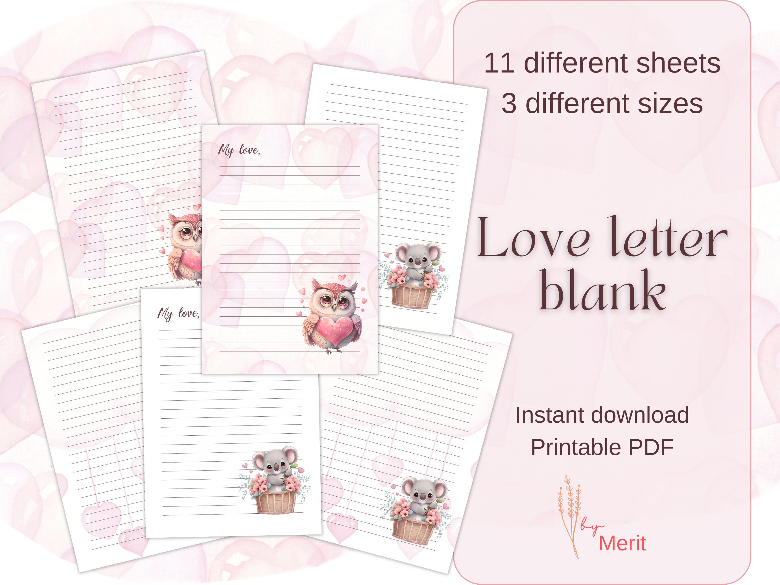 Love Letter Writing Set Valentines Day Gift Cute Stationary Valentines  Digital Paper Love Notes Love Letter Stationery 