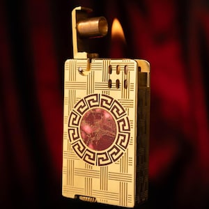 VEGA-S Fruze – Handmade Luxury Brass Lighter | Red Stone Inlay & Gift Set with Flint + Wick