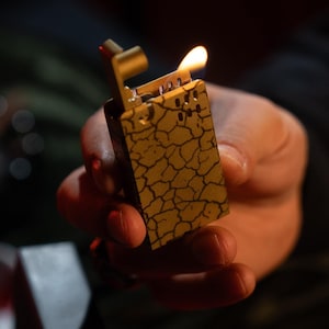 VEGA-S – Handmade Brass Pocket Lighter | Refillable Flat Design with Gift Flint & Wick Set