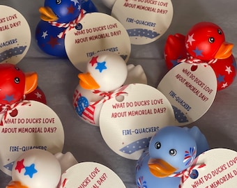 Rubber duck Patriotic Favor, Fire-Quacker Duck Joke, Rubber Duck Memorial Day, Duck favor for Classrooms, Jeep Duck, Red White and Blue Duck