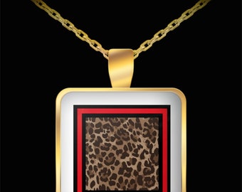 Leopard print necklace with red and black