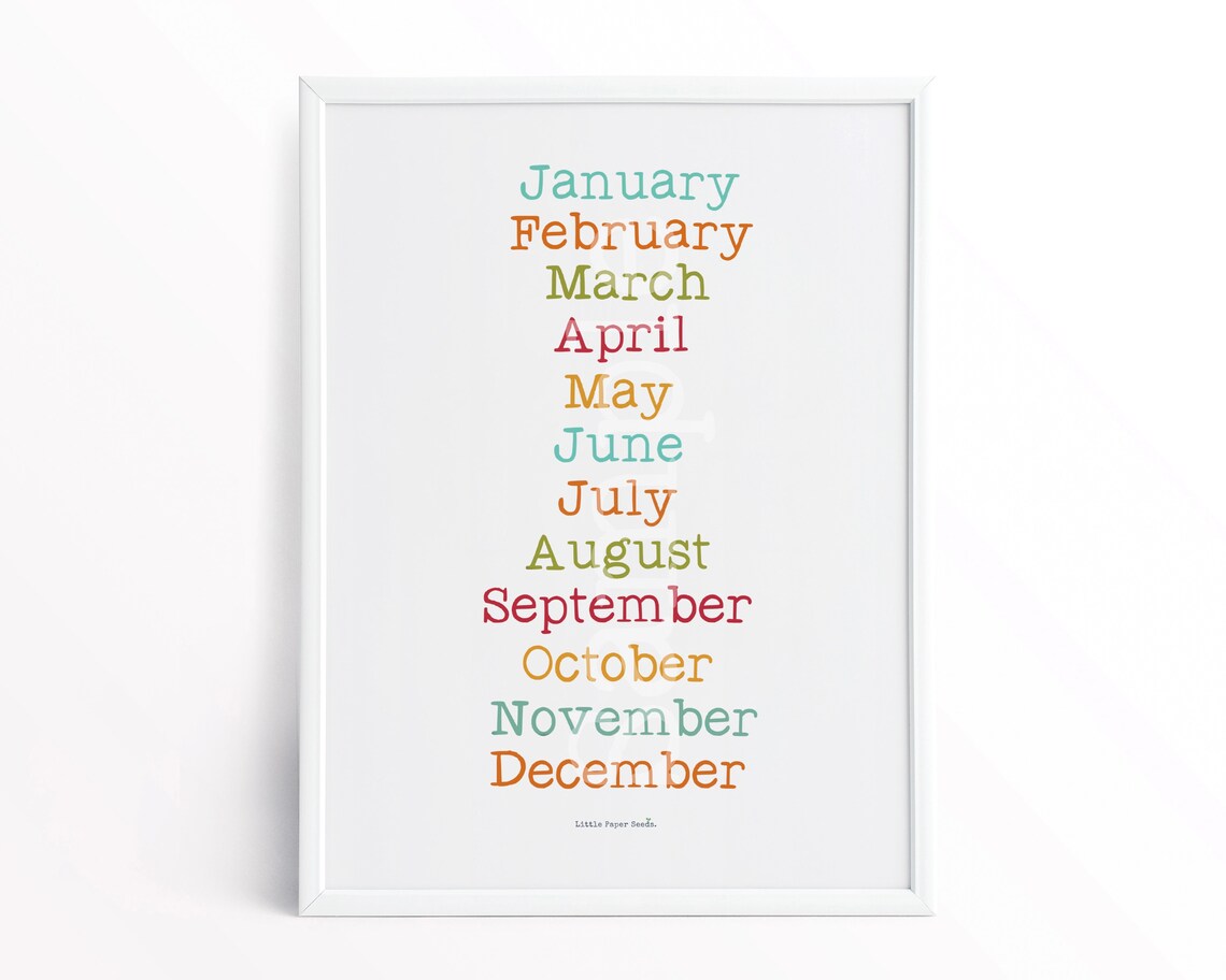 Months of the Year Print Digital Wall Art Educational - Etsy