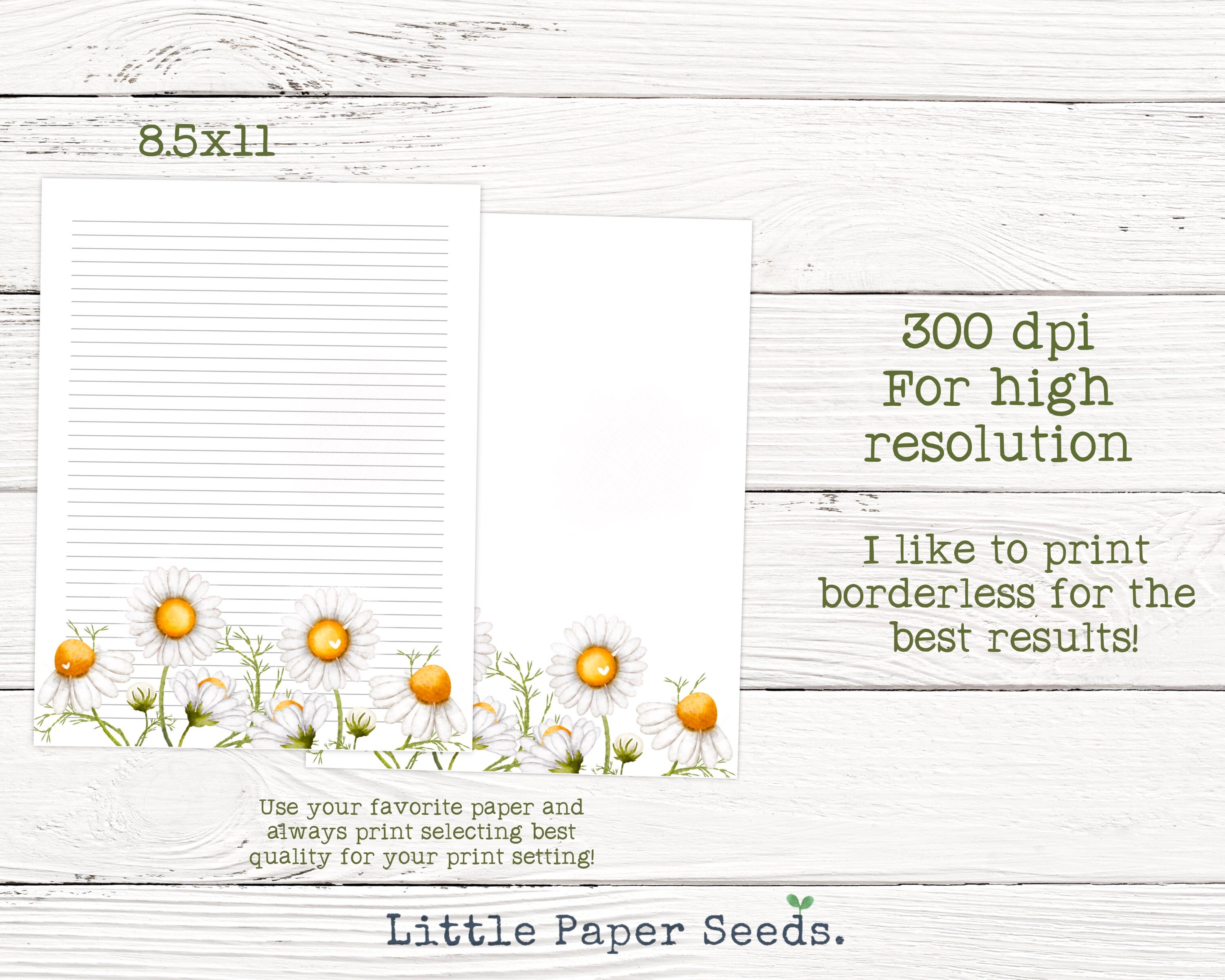 Daisy Printable Stationary Printable Stationary Stationary - Etsy