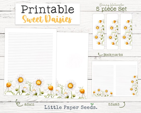 Daisy Printable Stationary Printable Stationary Stationary - Etsy