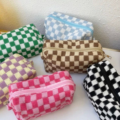 Checkered Makeup Bag Knitted Pouch Make up Bag Checkered Etsy