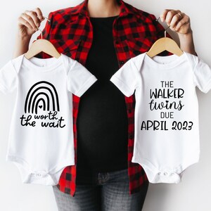 Worth The Wait Twins Baby Announcement Onesie®, IVF Pregnancy Announcement To Husband, Grandparents, Family, Rainbow Baby Reveal, Gift Box