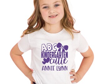 ABC Cutie First Day of Kindergarten Shirt, Toddler Girl First Day Of School Shirt, Personalized Back to School Shirt For Girls, All Grades.