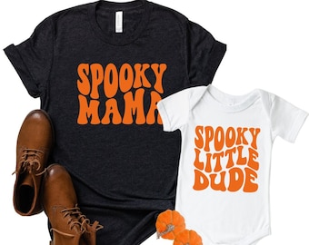 Spooky Mama and Dude Halloween Mommy And Me Shirts, Fall Mommy And Me Outfits, Mommy And Me Halloween Shirts, Mom And Son Matching Shirts
