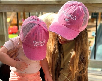 Besties High Ponytail Matching Hats, Mommy and Me Hats, Mama and Mini Matching Hats For Mother And Daughter, Girl Mom Gift, Mothers Day Gift