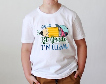 Hello Back to School Shirt, Custom Boys School Shirt, Personalized Youth First Day Of School Shirt, Toddler Boy Kindergarten Shirt