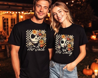 Floral Jack and Sally Couples Halloween Shirt, Matching Halloween Couples Shirts, Disney Halloween Shirt, Jack Skellington Halloween Couple