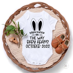 Bunny On The Way Easter Baby Announcement Onesie®, Personalized Pregnancy Announcement Onesie® To Family, Coming Soon Baby reveal