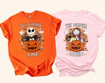 Pumpkin King and Queen Jack and Sally Couples Halloween Shirt, Matching Halloween Couples Shirts, Disney Halloween Shirt, Jack Skellington