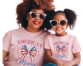 Coquette American Mama Mini Mommy and Me Shirts, Mom Daughter 4th of July Mom Shirt, Mommy and me 4th of July, Matching Mom and Baby Girl