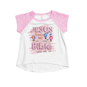Jesus Loves Me Raglan Toddler Girl Shirt, Christian Gifts For Girl, Short Sleeve Ruffle T-Shirt, Toddler Girl Christian Shirts for Kids