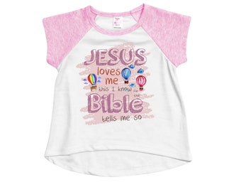 Jesus Loves Me Raglan Toddler Girl Shirt, Christian Gifts For Girl, Short Sleeve Ruffle T-Shirt, Toddler Girl Christian Shirts for Kids