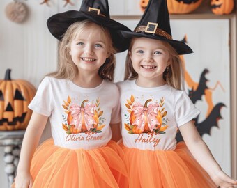 Personalized Coquette Bow Pumpkin Halloween Toddler Shirt