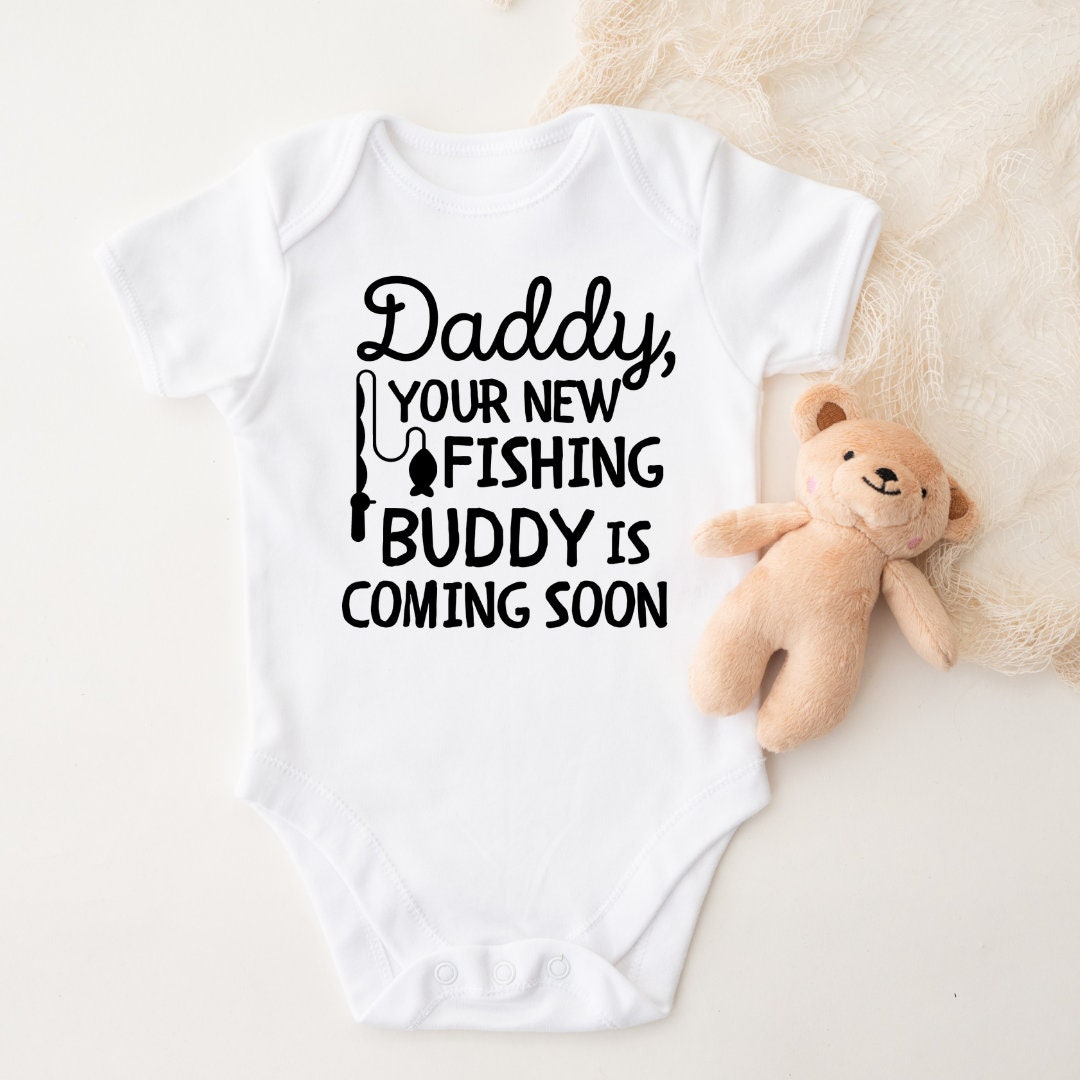 Fishing Buddy Baby Announcement to Husband, Surprise Pregnancy Announcement  Onesie® for Husband, New Dad Baby Reveal Gift Box for Fisher Dad 
