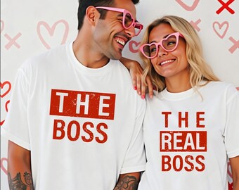 Funny Matching Couple Shirts Valentine Couples T Shirts His and Hers Outfits Anniversary Gift Valentines Day Honeymoon Shirt Real Boss