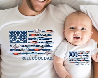 Camisetas "Reel Cool Dad Daddy and Me", regalo del Día del Padre para papás pescadores, camisetas a juego para padre e hijo, camisetas para papá e hija, regalo para papás pescadores
