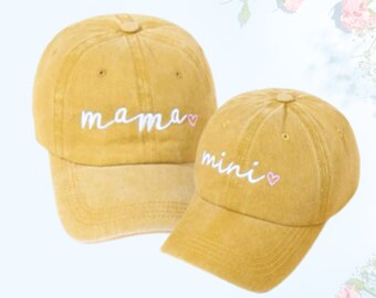 Mommy and Me Hats, Fall Mama and Mini Matching Hats For Mother And Daughter, Girl Mom Gift, Toddler Girl Mom Hat, Mothers Day Gift MUSTARD