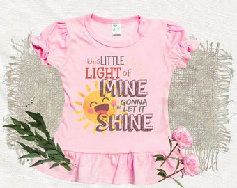Let it Shine Toddler Girl Shirt, Christian Gifts For Girl, Short Sleeve Ruffle T-Shirt, Toddler Girl Christian Shirts for Kids
