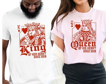 King Queen Matching Couple Shirts Valentine Couples T Shirts His and Hers Outfits Anniversary Gift Valentines Day Honeymoon Shirt