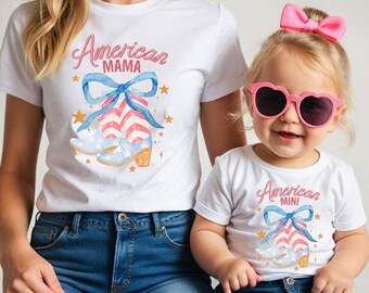 Country American Mama Mini Mommy and Me Shirts, Mom Daughter 4th of July Mom Shirt, Mommy and me 4th of July, Matching Mom and Baby Girl
