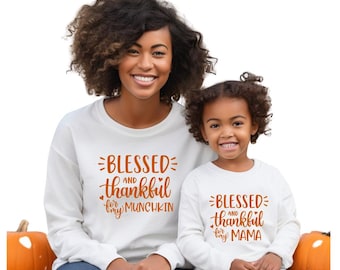 Blessed And Thankful Mommy And Me Matching Sweatshirts For Fall, Thanksgiving Matching Family Outfit, Toddler And Mom Sweater.
