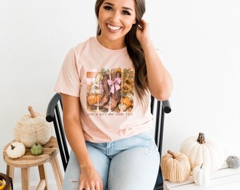 Just A Girl Who Loves Fall, Cute Fall Shirts Women, Pumpkin Shirt, Fall Graphic Tees, Fall Tshirt, Trendy Thanksgiving Shirt.