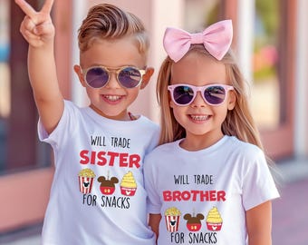 Will Trade Brother For Snacks Shirt, Will Trade Sister For Snacks Shirt, Disney Snacks Shirts For Kids, Snacking Around The World Shirt
