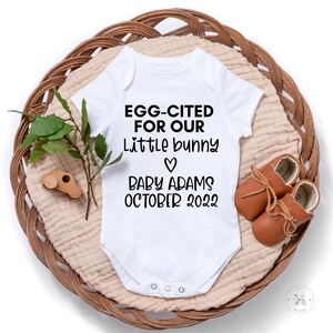 Eggcited For Our Bunny Easter Baby Announcement Onesie®, Personalized Pregnancy Announcement Onesie® To Family, Coming Soon Baby reveal