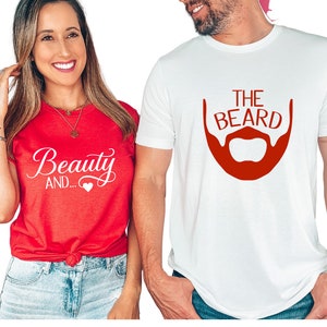 Beauty And The Beard  Valentines Day Couple Shirts, Funny Matching Couple Shirts, His and Hers Shirts For Couple, Wife Husband Gift.