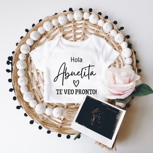 Hola Abuelita Baby Announcement to Grandparent, Surprise Spanish Pregnancy Announcement Onesie® For Grandma, Baby Announcement Gift