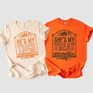 Matching Trick or Treat Couple Halloween Shirts: Skeleton Wedding