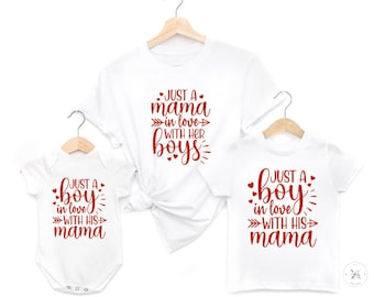 Just a Mama In Love with Her Boy Mommy And Me Valentine Shirts, Mom and Son Matching Shirts, Mother Son Valentines Day Shirts, Baby Boy Mama