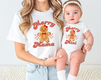 Retro Merry Mama Mini Christmas Shirts, Mommy and Me Outfits, Matching Mother Daughter, Family Christmas Pajama
