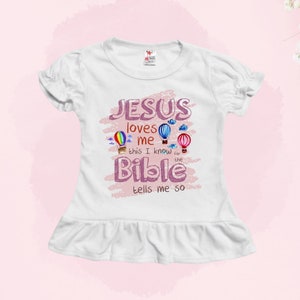 JESUS LOVES ME Toddler Girl Shirt, Christian Gifts For Girl, Short Sleeve Ruffle T-Shirt, Jesus Shirt Toddler Girl Christian Shirts for Kids
