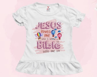JESUS LOVES ME Toddler Girl Shirt, Christian Gifts For Girl, Short Sleeve Ruffle T-Shirt, Jesus Shirt Toddler Girl Christian Shirts for Kids